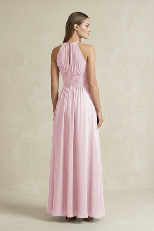 Halter A - Line Chiffon Ankle - Length Bridesmaid Dress in Candy Pink - KissProm Bridesmaid Dresses