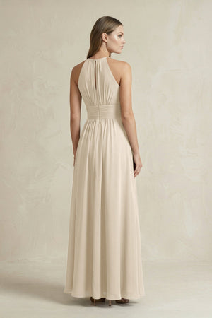 Halter A - Line Chiffon Ankle - Length Bridesmaid Dress in Champagne - KissProm Bridesmaid Dresses