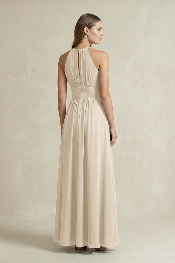 Halter A - Line Chiffon Ankle - Length Bridesmaid Dress in Champagne - KissProm Bridesmaid Dresses