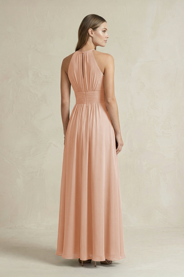 Halter A - Line Chiffon Ankle - Length Bridesmaid Dress in Champagne Rose - KissProm Bridesmaid Dresses