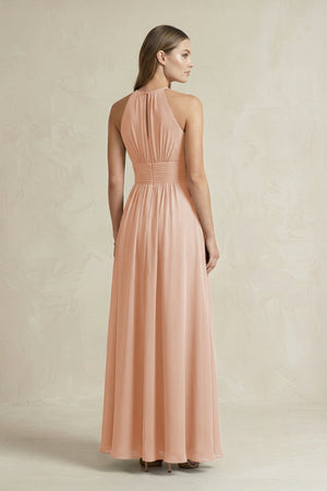 Halter A - Line Chiffon Ankle - Length Bridesmaid Dress in Champagne Rose - KissProm Bridesmaid Dresses