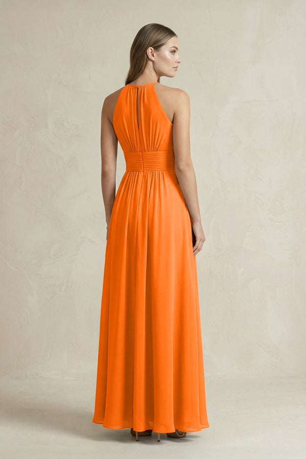 Halter A - Line Chiffon Ankle - Length Bridesmaid Dress in Cinnamon - KissProm Bridesmaid Dresses