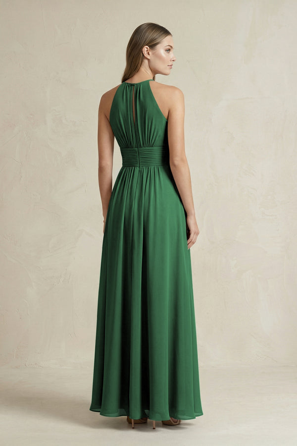 Halter A - Line Chiffon Ankle - Length Bridesmaid Dress in Dark Green - KissProm Bridesmaid Dresses