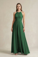 Halter A - Line Chiffon Ankle - Length Bridesmaid Dress in Dark Green - KissProm Bridesmaid Dresses