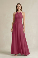 Halter A - Line Chiffon Ankle - Length Bridesmaid Dress in Desert Rose - KissProm Bridesmaid Dresses