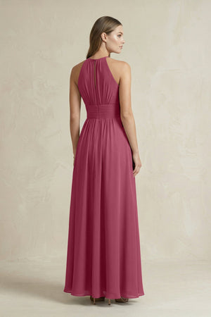 Halter A - Line Chiffon Ankle - Length Bridesmaid Dress in Desert Rose - KissProm Bridesmaid Dresses