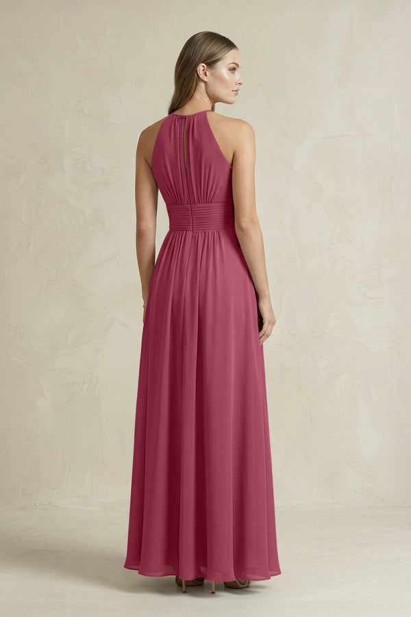 Halter A - Line Chiffon Ankle - Length Bridesmaid Dress in Desert Rose - KissProm Bridesmaid Dresses