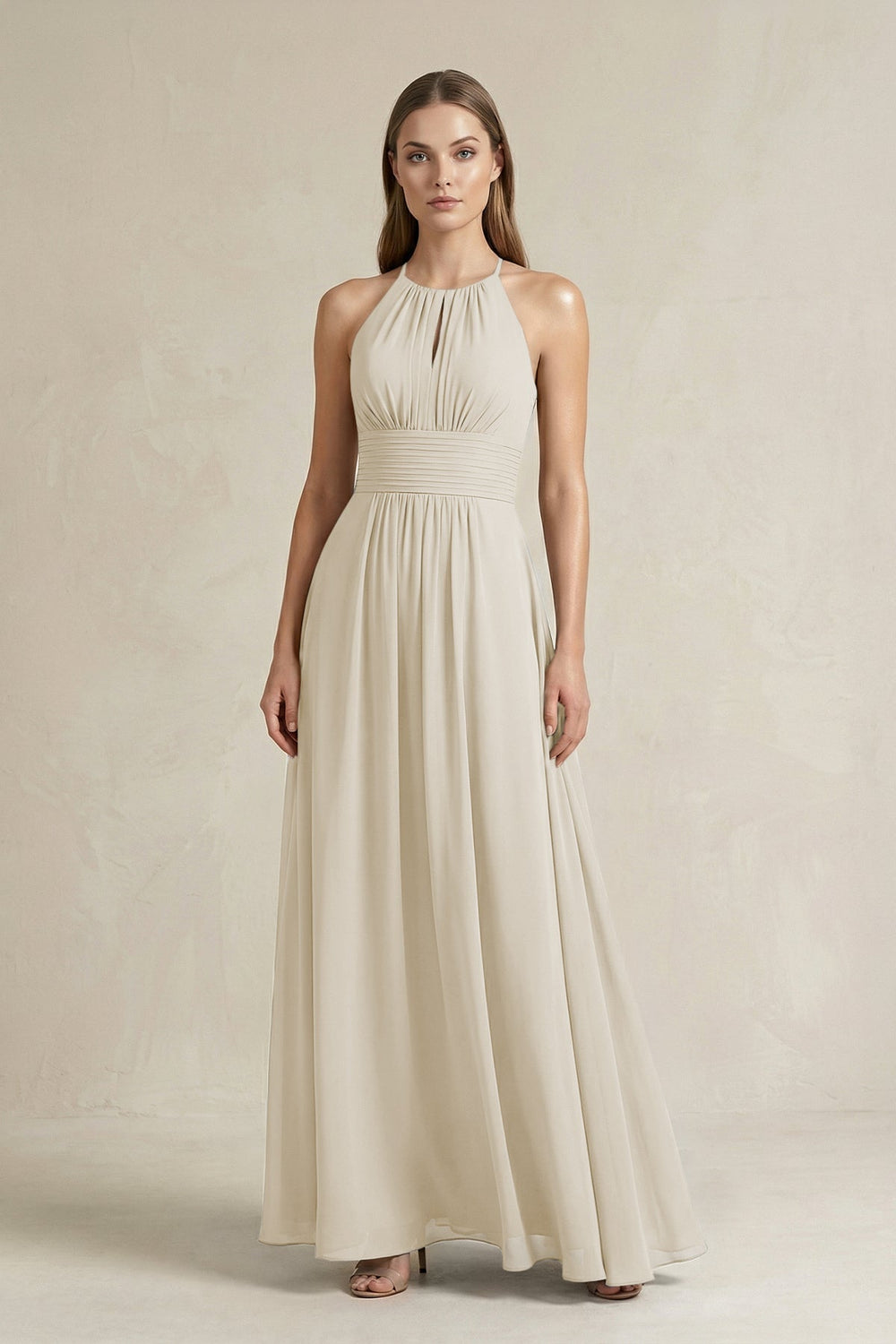 Halter A - Line Chiffon Ankle - Length Bridesmaid Dress in Dove Gray - KissProm Bridesmaid Dresses