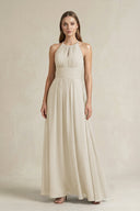 Halter A - Line Chiffon Ankle - Length Bridesmaid Dress in Dove Gray - KissProm Bridesmaid Dresses