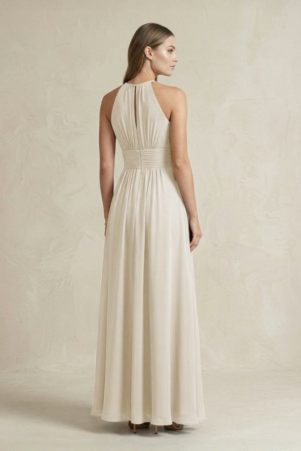 Halter A - Line Chiffon Ankle - Length Bridesmaid Dress in Dove Gray - KissProm Bridesmaid Dresses