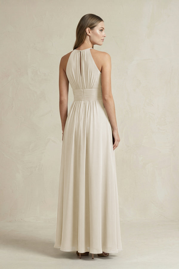 Halter A - Line Chiffon Ankle - Length Bridesmaid Dress in Dove Gray - KissProm Bridesmaid Dresses
