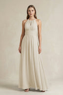Halter A - Line Chiffon Ankle - Length Bridesmaid Dress in Dove Gray - KissProm Bridesmaid Dresses