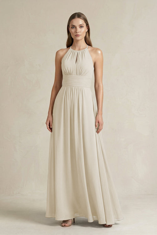 Halter A - Line Chiffon Ankle - Length Bridesmaid Dress in Dove Gray - KissProm Bridesmaid Dresses