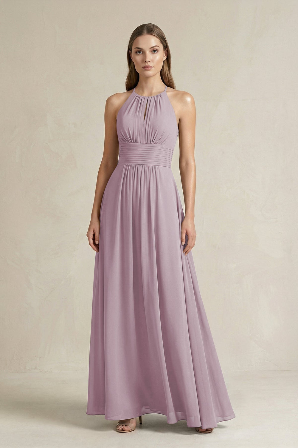 Halter A - Line Chiffon Ankle - Length Bridesmaid Dress in Dusk - KissProm Bridesmaid Dresses