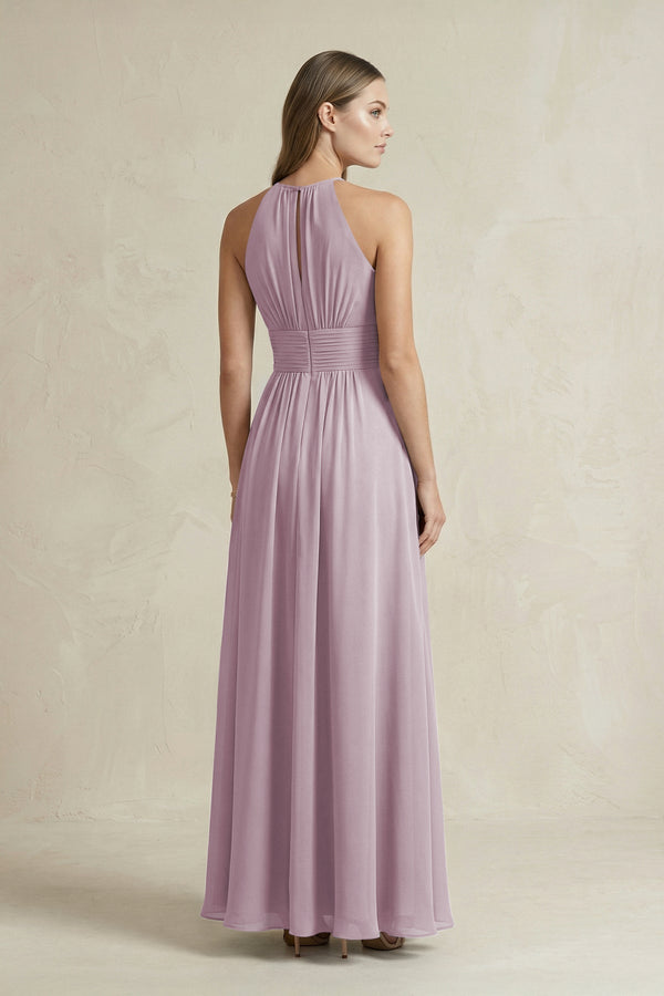 Halter A - Line Chiffon Ankle - Length Bridesmaid Dress in Dusk - KissProm Bridesmaid Dresses