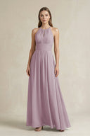 Halter A - Line Chiffon Ankle - Length Bridesmaid Dress in Dusk - KissProm Bridesmaid Dresses