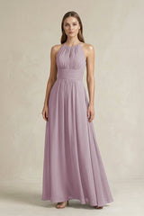 Halter A - Line Chiffon Ankle - Length Bridesmaid Dress in Dusk - KissProm Bridesmaid Dresses