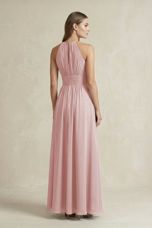 Halter A - Line Chiffon Ankle - Length Bridesmaid Dress in Dusty Rose - KissProm Bridesmaid Dresses