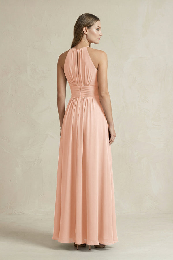 Halter A - Line Chiffon Ankle - Length Bridesmaid Dress in English Rose - KissProm Bridesmaid Dresses