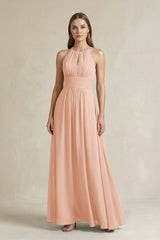 Halter A - Line Chiffon Ankle - Length Bridesmaid Dress in English Rose - KissProm Bridesmaid Dresses