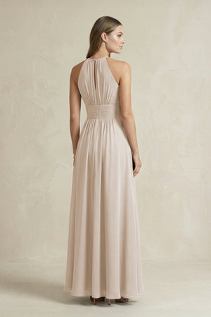 Halter A - Line Chiffon Ankle - Length Bridesmaid Dress in Frost - KissProm Bridesmaid Dresses