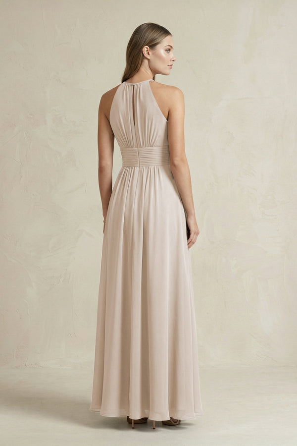 Halter A - Line Chiffon Ankle - Length Bridesmaid Dress in Frost - KissProm Bridesmaid Dresses