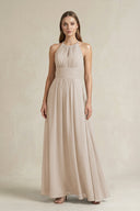 Halter A - Line Chiffon Ankle - Length Bridesmaid Dress in Frost - KissProm Bridesmaid Dresses