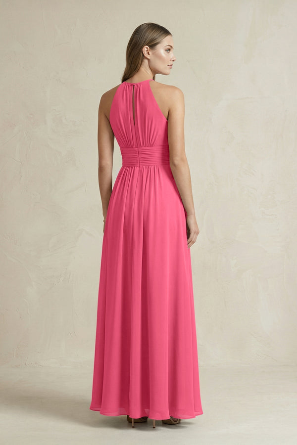 Halter A - Line Chiffon Ankle - Length Bridesmaid Dress in Fuchsia - KissProm Bridesmaid Dresses
