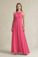 Halter A - Line Chiffon Ankle - Length Bridesmaid Dress in Fuchsia - KissProm Bridesmaid Dresses
