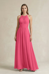 Halter A - Line Chiffon Ankle - Length Bridesmaid Dress in Fuchsia - KissProm Bridesmaid Dresses