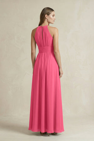 Halter A - Line Chiffon Ankle - Length Bridesmaid Dress in Fuchsia - KissProm Bridesmaid Dresses