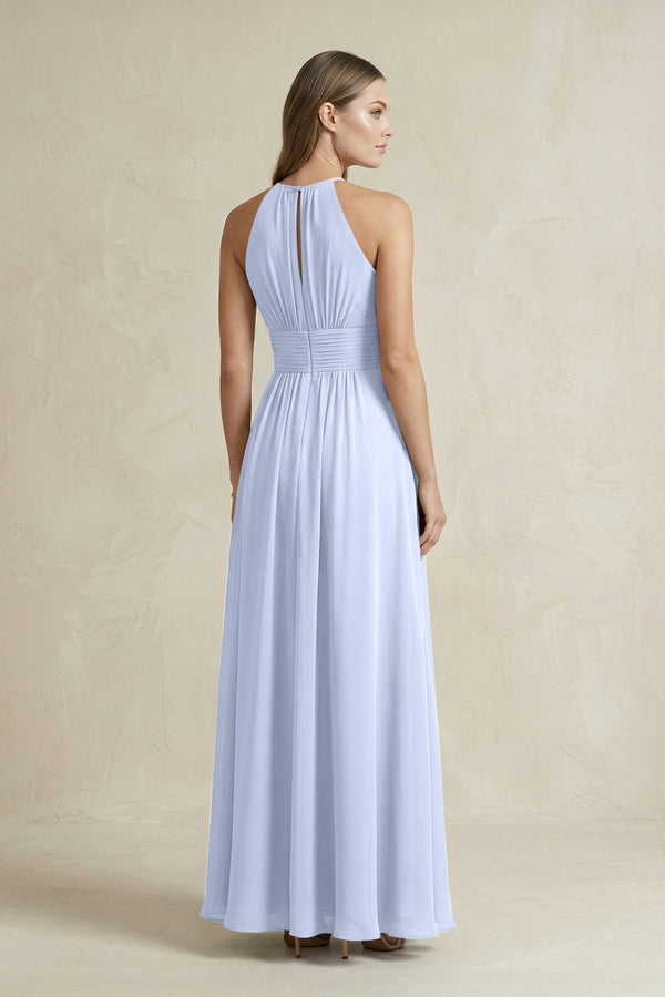 Halter A - Line Chiffon Ankle - Length Bridesmaid Dress in Ice - KissProm Bridesmaid Dresses