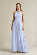 Halter A - Line Chiffon Ankle - Length Bridesmaid Dress in Ice - KissProm Bridesmaid Dresses