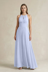Halter A - Line Chiffon Ankle - Length Bridesmaid Dress in Ice - KissProm Bridesmaid Dresses