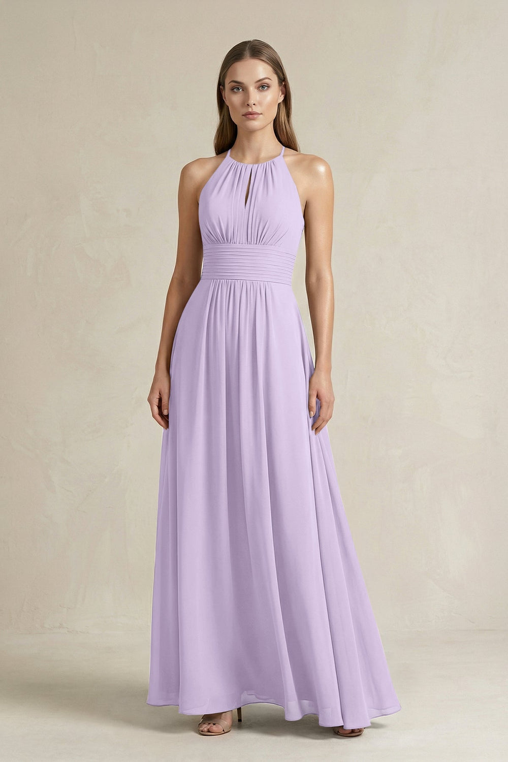 Halter A - Line Chiffon Ankle - Length Bridesmaid Dress in Lavender - KissProm Bridesmaid Dresses