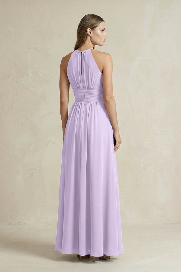 Halter A - Line Chiffon Ankle - Length Bridesmaid Dress in Lavender - KissProm Bridesmaid Dresses