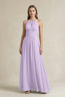 Halter A - Line Chiffon Ankle - Length Bridesmaid Dress in Lavender - KissProm Bridesmaid Dresses