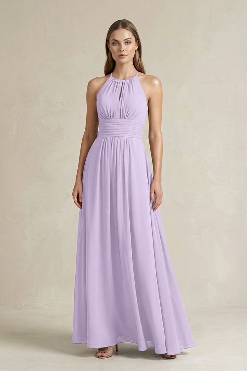 Halter A - Line Chiffon Ankle - Length Bridesmaid Dress in Lavender - KissProm Bridesmaid Dresses