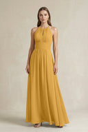 Halter A - Line Chiffon Ankle - Length Bridesmaid Dress in Marigold - KissProm Bridesmaid Dresses