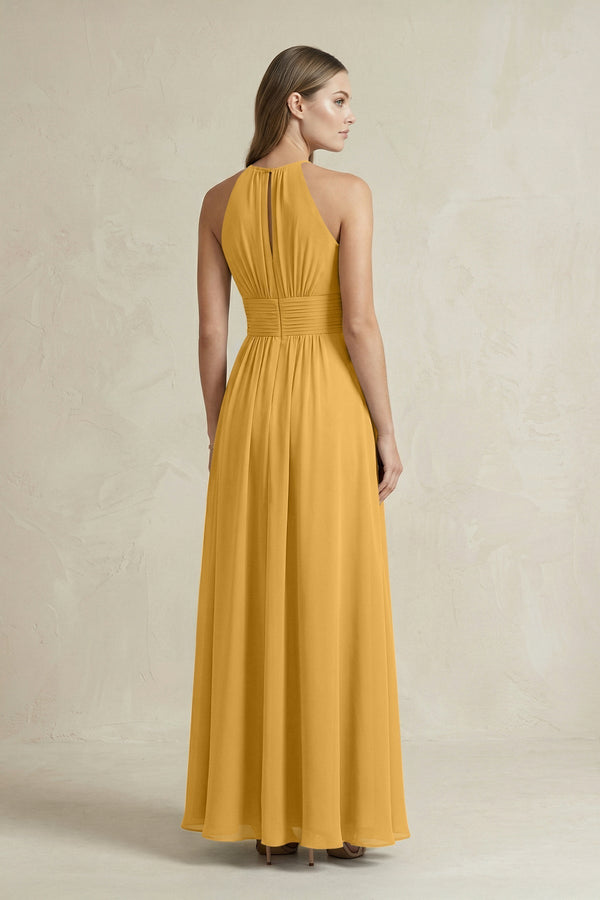 Halter A - Line Chiffon Ankle - Length Bridesmaid Dress in Marigold - KissProm Bridesmaid Dresses