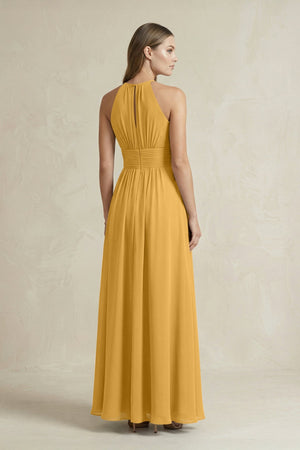 Halter A - Line Chiffon Ankle - Length Bridesmaid Dress in Marigold - KissProm Bridesmaid Dresses