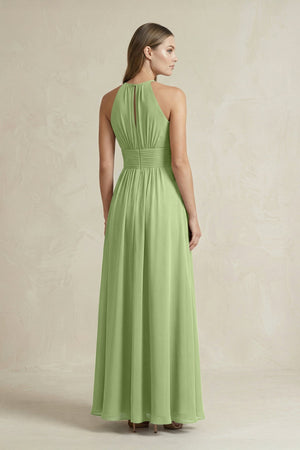 Halter A - Line Chiffon Ankle - Length Bridesmaid Dress in Matcha - KissProm Bridesmaid Dresses