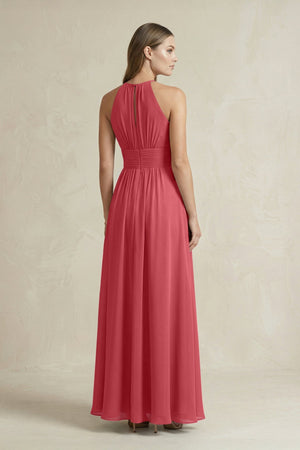 Halter A - Line Chiffon Ankle - Length Bridesmaid Dress in Merlot - KissProm Bridesmaid Dresses