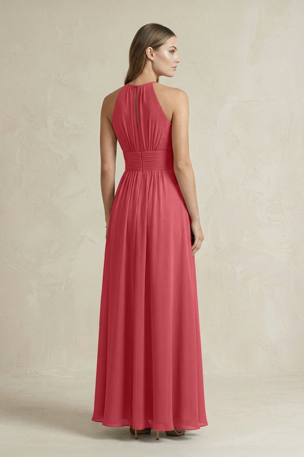 Halter A - Line Chiffon Ankle - Length Bridesmaid Dress in Merlot - KissProm Bridesmaid Dresses