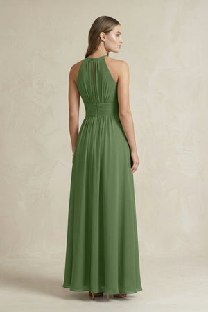 Halter A - Line Chiffon Ankle - Length Bridesmaid Dress in Moss - KissProm Bridesmaid Dresses