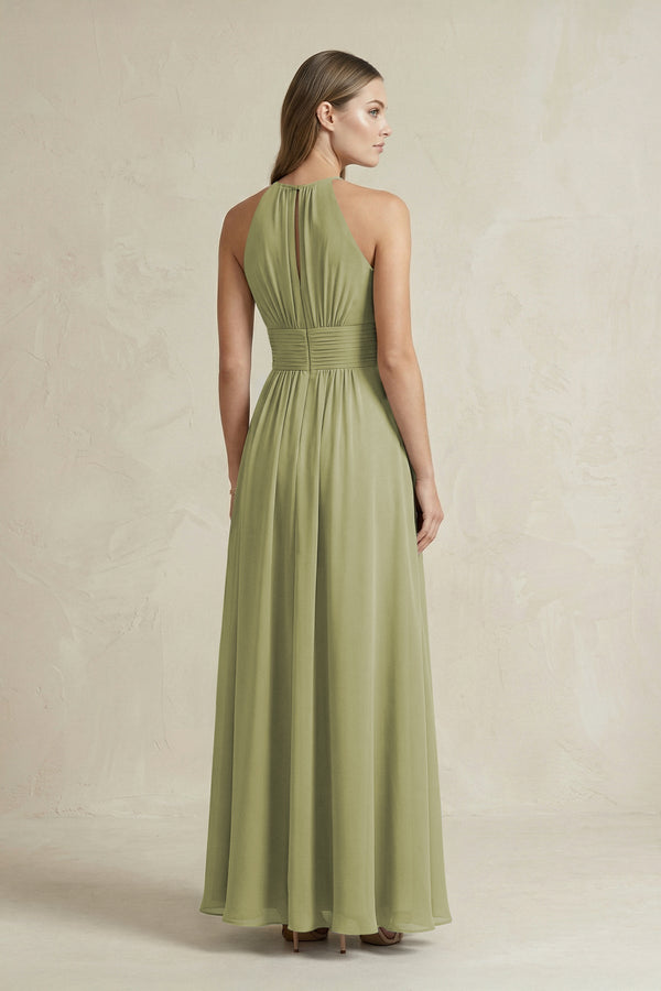 Halter A - Line Chiffon Ankle - Length Bridesmaid Dress in Moss Green - KissProm Bridesmaid Dresses