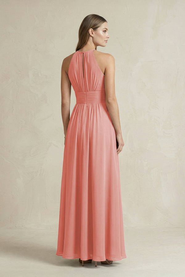 Halter A - Line Chiffon Ankle - Length Bridesmaid Dress in Mulberry - KissProm Bridesmaid Dresses