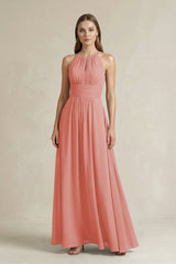 Halter A - Line Chiffon Ankle - Length Bridesmaid Dress in Mulberry - KissProm Bridesmaid Dresses
