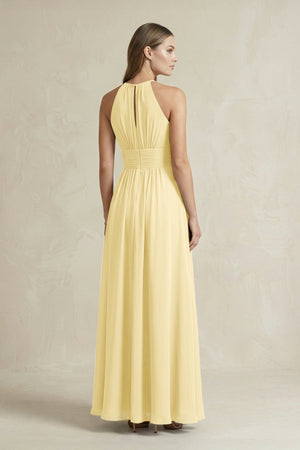 Halter A - Line Chiffon Ankle - Length Bridesmaid Dress in Pastel Yellow - KissProm Bridesmaid Dresses