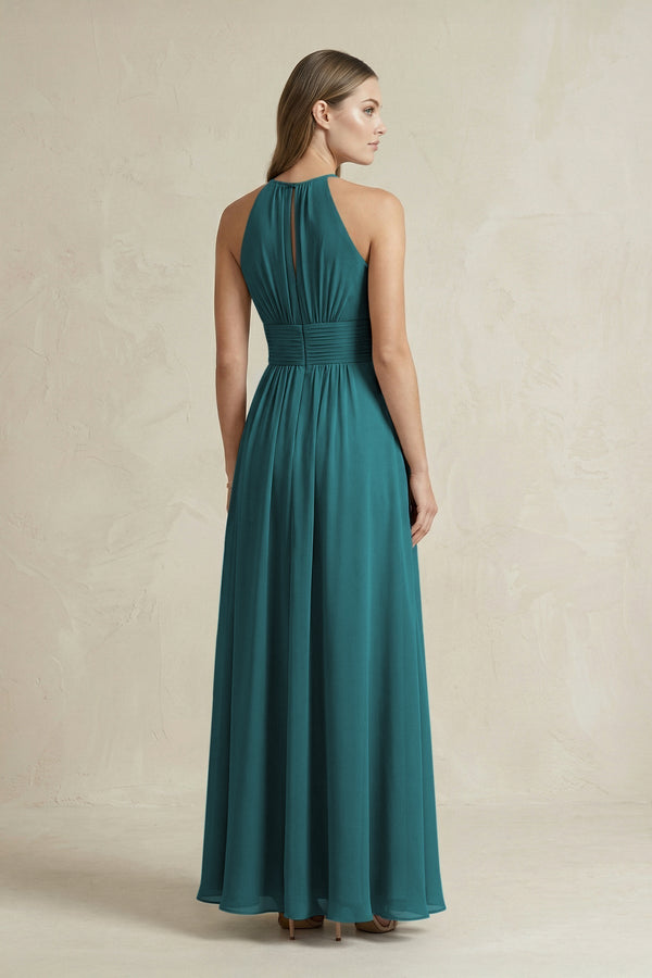 Halter A - Line Chiffon Ankle - Length Bridesmaid Dress in Pine - KissProm Bridesmaid Dresses
